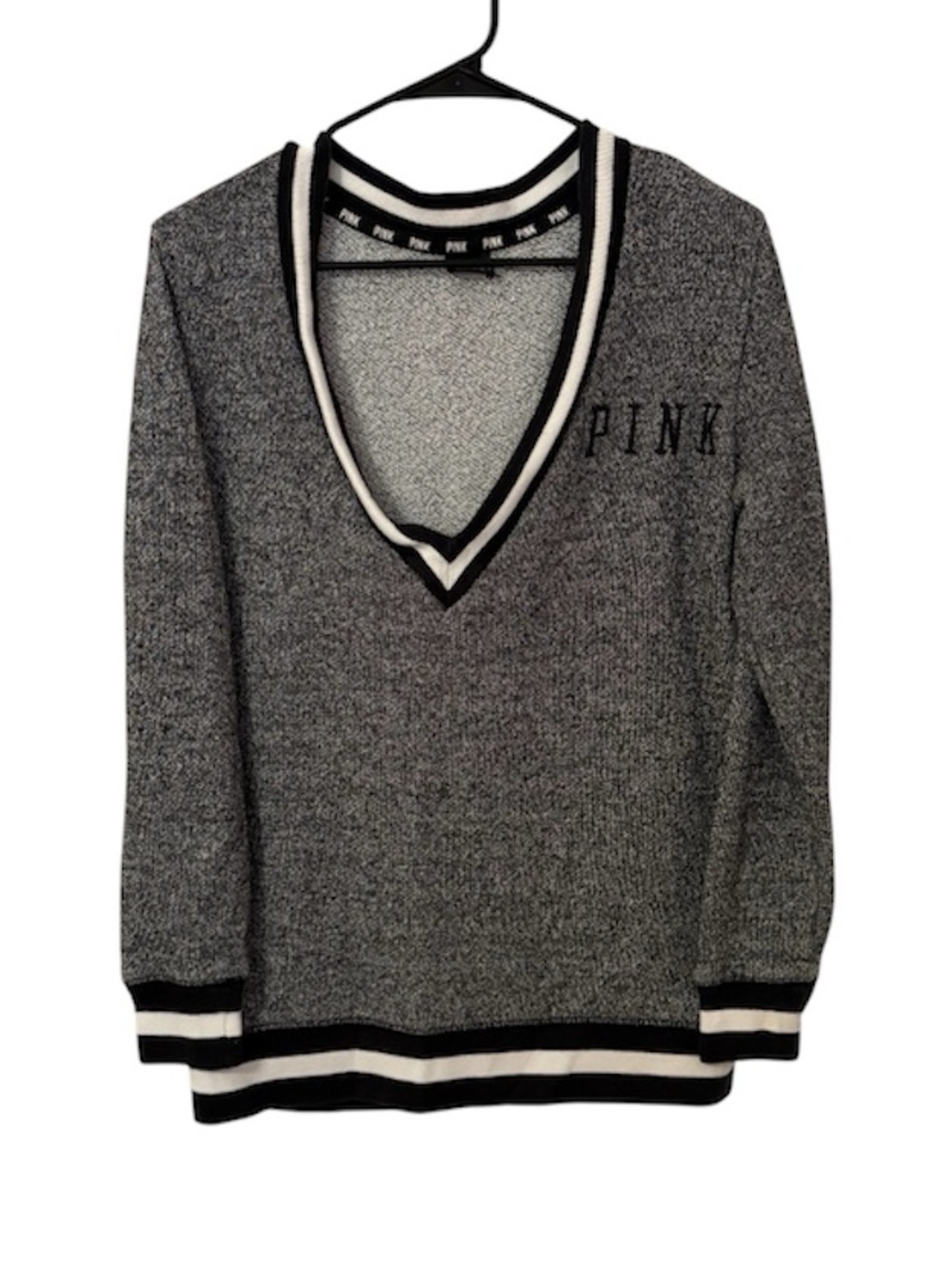 PINK Gray Varsity Campus Logo V Neck Sweatshirt